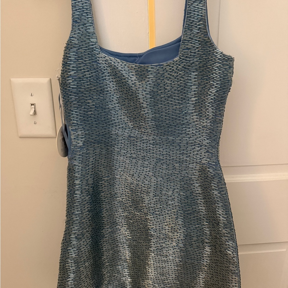 Staud Metallic Light Blue Mini Dress - Picture 2 of 7